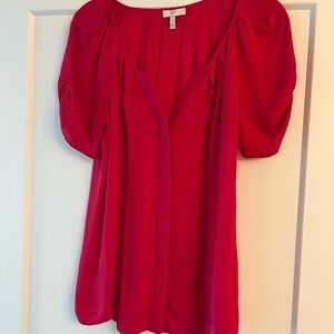 Joie Red Puff Sleeve Pleated Blouse